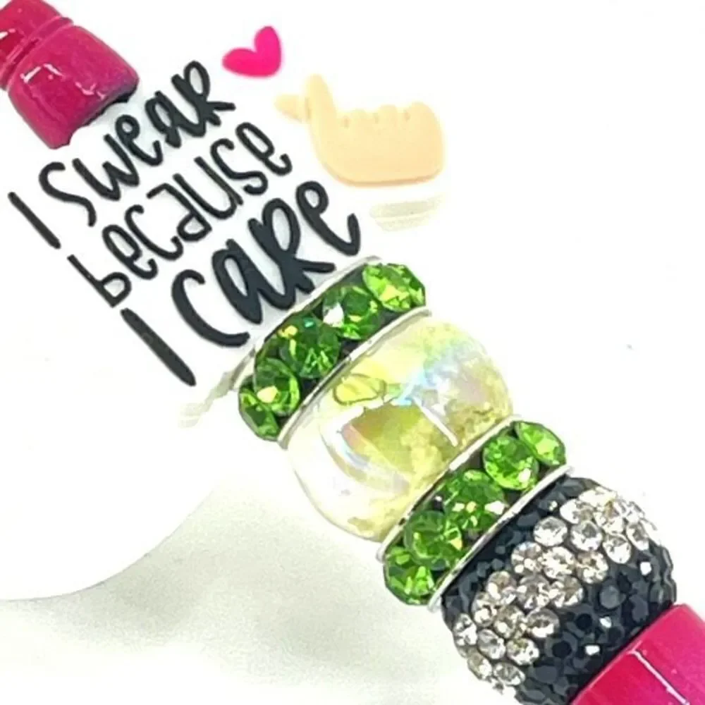 I swear because I care heart fingers handmade pen NEW beads rhinestone bling clo